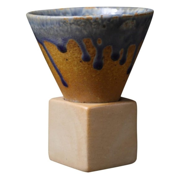 Coarse Pottery Coffee Mug with Base, Creative Triangular Cone Shape Porcelain. - Picture 1 of 7